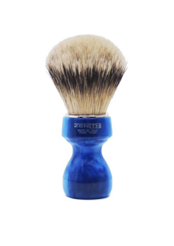 Zenith 506 shaving brushes with silvertip badger bristles and blue marble resin handle